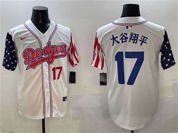 Men%27s Los Angeles Dodgers #17 Ohtani White Limited Stitched Jersey